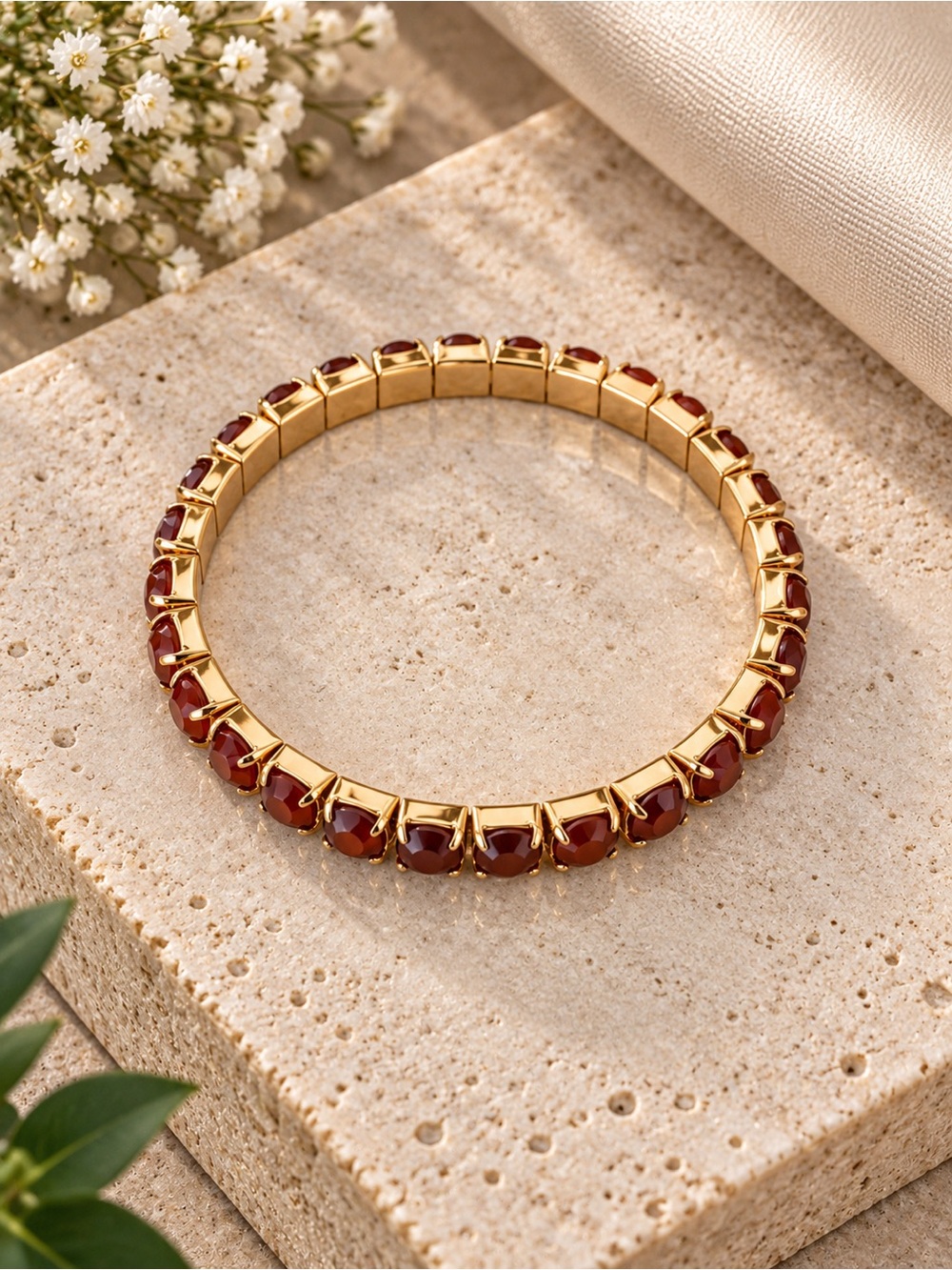 Gold-Tone Bracelet with Deep Red Stones